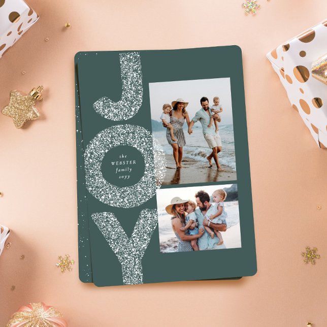 Cartes Pour Fêtes Annuelles Joie neige speckle deux photo vert Noël (Créateur téléchargé)