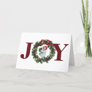Cartes Pour Fêtes Annuelles Joie Noël Wreath Girl Vintage Red Holly Winter