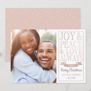Cartes Pour Fêtes Annuelles Joie & Paix & Amour Toujours   Rose Gold Faux Foil