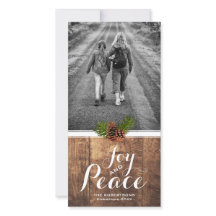 Joie Paix voeux de Noël Photo Pinecones en bois