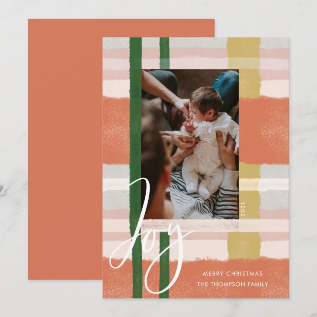 Cartes Pour Fêtes Annuelles Joie | Pêche moderne et aquarelle verte photo plis (Devant / Derrière)