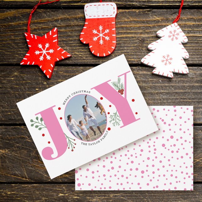 Cartes Pour Fêtes Annuelles Joie rose avec baies photo de Noël (Créateur téléchargé)