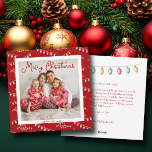 Cartes Pour Fêtes Annuelles Joie Rouge Joyeux Noël Lumières Famille Photo
