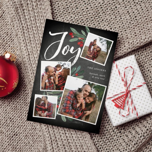 Cartes Pour Fêtes Annuelles Joie rustique | Christmas Photo Collage (Créateur téléchargé)