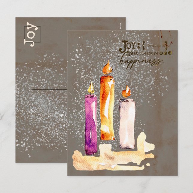 Cartes Pour Fêtes Annuelles Joie ! Trio de bougies aquarelle étincelle (Devant / Derrière)