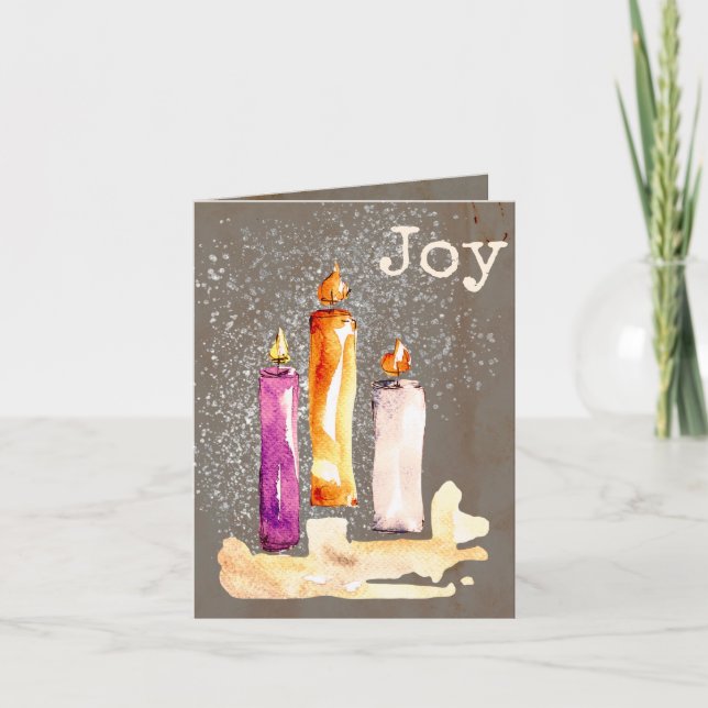 Cartes Pour Fêtes Annuelles Joie ! Trio de bougies aquarelle étincelle (Devant)