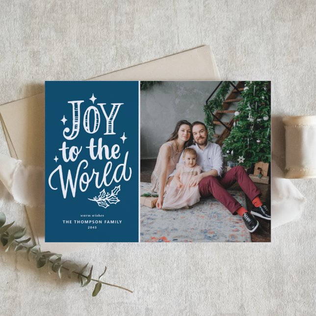 Cartes Pour Fêtes Annuelles Joie Verte Au Monde Noël Carol Photo Holid (Celebrate the season with this customizable blue "Joy to the World" photo Christmas card.)