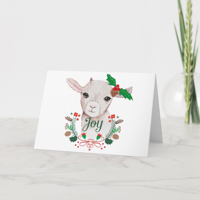Cartes Pour Fêtes Annuelles Joie Vintage Noël Bébé Chèvre - Joie (Devant)
