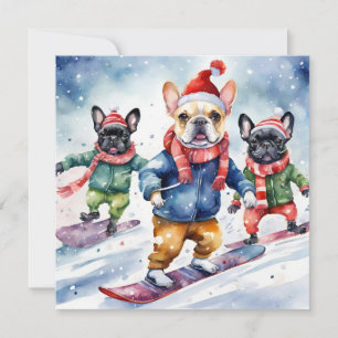 Cartes Pour Fêtes Annuelles Joli Amusant Français Bulldogs Chien Noël