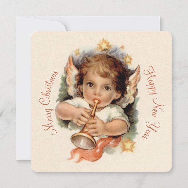 Cartes Pour Fêtes Annuelles Joli ange de Noël avec trompette CC1035 (Devant)