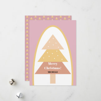 Cartes Pour Fêtes Annuelles Joli Arbre de Fêtes Moderne aux Teintes Rose Pâle