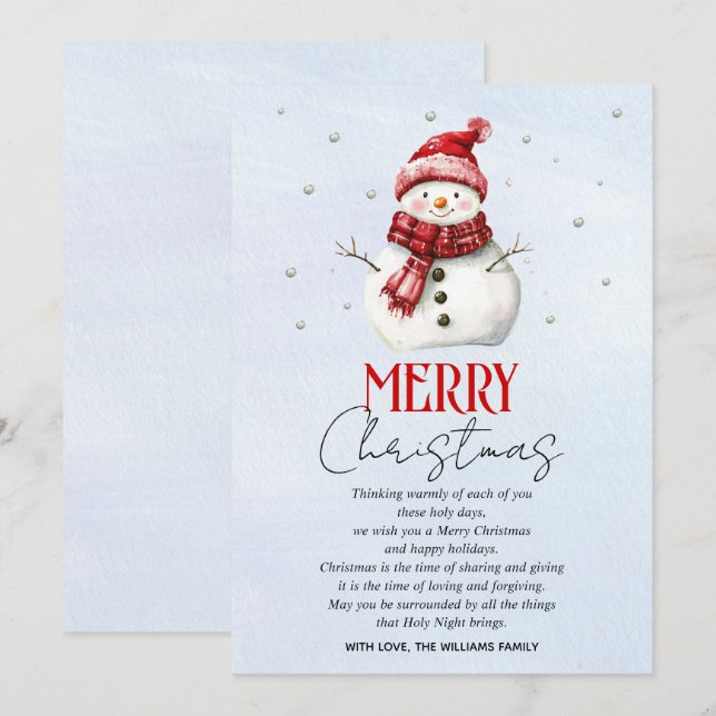 Cartes Pour Fêtes Annuelles Joli bonhomme de neige et neige Noël (Devant / Derrière)
