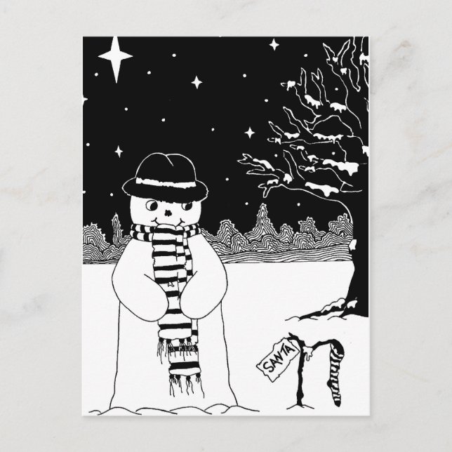 Cartes Pour Fêtes Annuelles Joli bonhomme de neige noir & blanc illustration d (Devant)