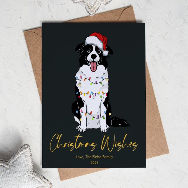 Cartes Pour Fêtes Annuelles Joli Border Collie Arbre de Noël Plat (Créateur téléchargé)