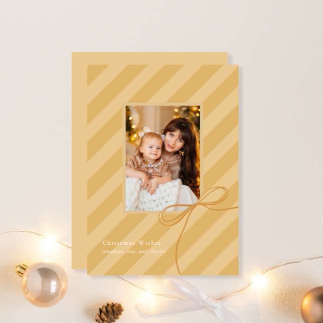 Cartes Pour Fêtes Annuelles Joli Bow Stripes de Noël Simple Golden Photo (Créateur téléchargé)