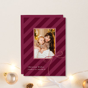 Cartes Pour Fêtes Annuelles Joli Bow Stripes de Noël Simple Photo Élégante