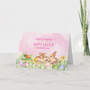 Cartes Pour Fêtes Annuelles Joli Bunnies Aquarelle Rose Pâques
