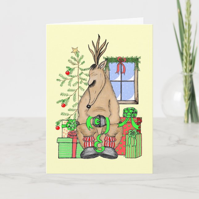 Cartes Pour Fêtes Annuelles Joli cadeau Noël Sleepy Reindeer Enveloppant (Devant)