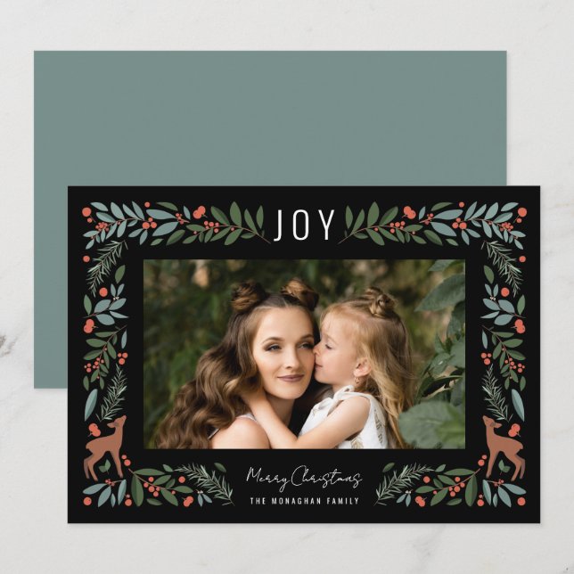 Cartes Pour Fêtes Annuelles Joli cadre Little Deer | Black Photo Christmas (Devant / Derrière)