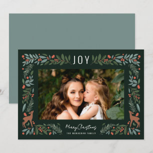 Cartes Pour Fêtes Annuelles Joli cadre Little Deer   Noël photo verte