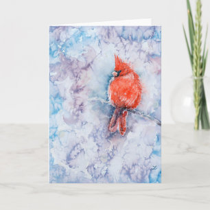 Cartes Pour Fêtes Annuelles Joli Cardinal Rouge d'Hiver sur l'Arbre Aquarelle