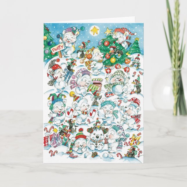 Cartes Pour Fêtes Annuelles Joli caricature Noël Polaire Ours Penguin Party (Devant)