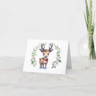 Cartes Pour Fêtes Annuelles Joli cerf de Noël avec couronne de fêtes BLANK 