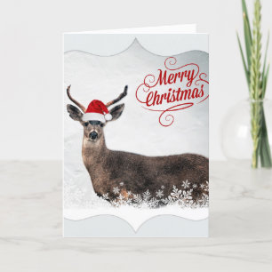 Cartes Pour Fêtes Annuelles Joli cerf de Noël portant le chapeau du Père Noël