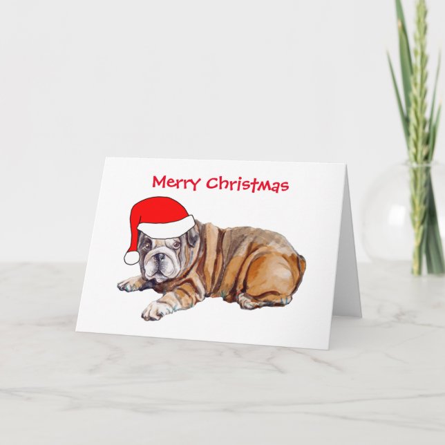 Cartes Pour Fêtes Annuelles Joli chapeau de Noël de Bulldog mignon (Devant)