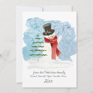 Cartes Pour Fêtes Annuelles Joli chapeau Snowman Top Joyeux script de Noël Pho