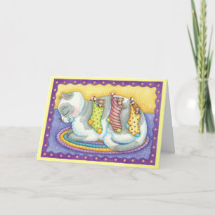Cartes Pour Fêtes Annuelles Joli chat de Noël dormant avec des souris dans des