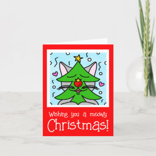 Cartes Pour Fêtes Annuelles Joli chat Face Arbre de Noël