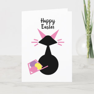 Cartes Pour Fêtes Annuelles Joli Chat Rose Chatons Œufs Chat Noir Joyeuses Pâq