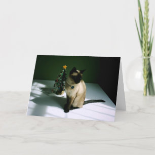 Cartes Pour Fêtes Annuelles Joli chat siamois avec arbre