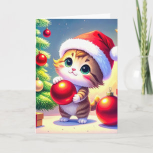 Cartes Pour Fêtes Annuelles Joli Chatton Aide Avec L'Arbre De Noël