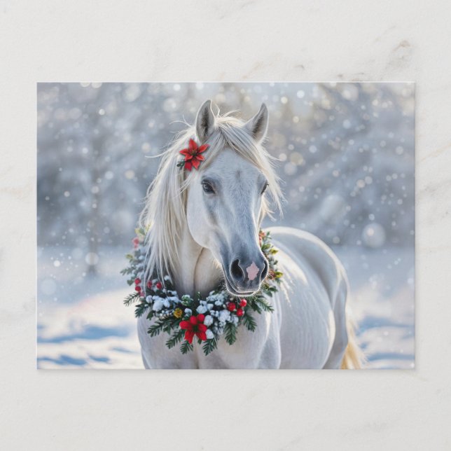 Cartes Pour Fêtes Annuelles Joli cheval dans les Joyeuses Fêtes de neige (Devant)