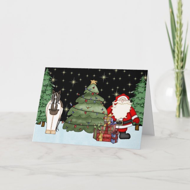 Cartes Pour Fêtes Annuelles Joli Cheval de Peinture et Santa Clause Noël (Devant)