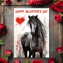 Joli Cheval Noir et Coeurs Saint Valentin