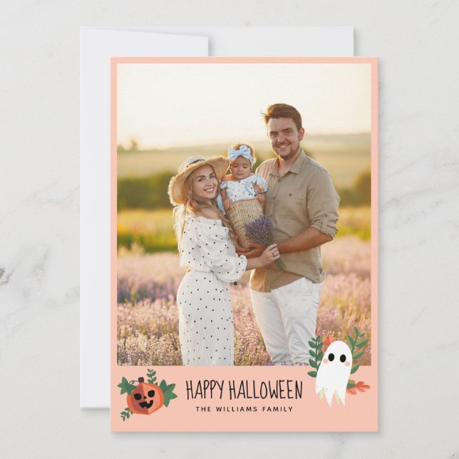 Cartes Pour Fêtes Annuelles Joli Citrouille Ghost Halloween Photo (Devant)