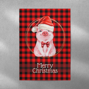 Cartes Pour Fêtes Annuelles Joli Cochon De Noël Avec Buffalo Plaid Rouge Drôle