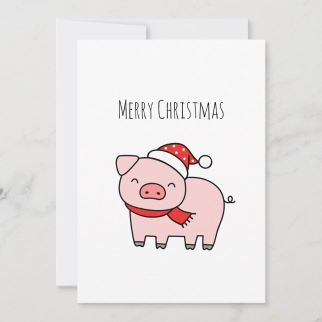 Cartes Pour Fêtes Annuelles Joli Cochon Rose Joyeux Noël Minimaliste (Devant)