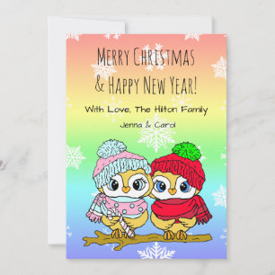 Cartes Pour Fêtes Annuelles Joli couple LGBT de hiboux sur une branche d'arbre