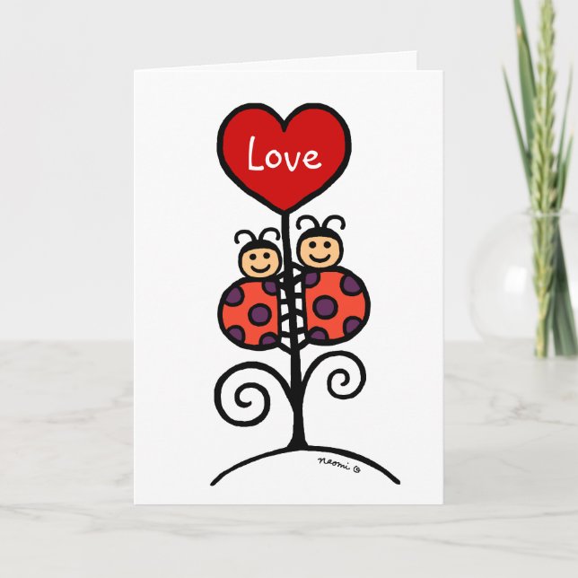 Cartes Pour Fêtes Annuelles Joli dessin Ladybug Couple (Devant)