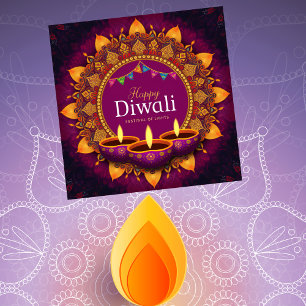 Cartes Pour Fêtes Annuelles Joli Diya violet coloré Mandala Happy Diwali