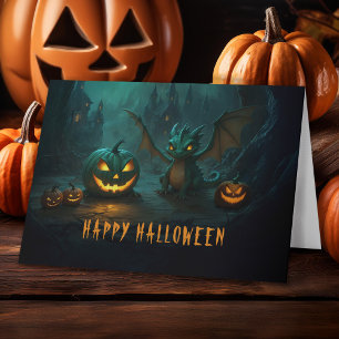 Cartes Pour Fêtes Annuelles Joli dragon d'Halloween avec des citrouilles effra