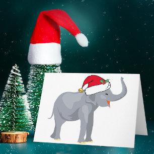 Cartes Pour Fêtes Annuelles Joli éléphant blanc de Noël avec un chapeau de Pèr