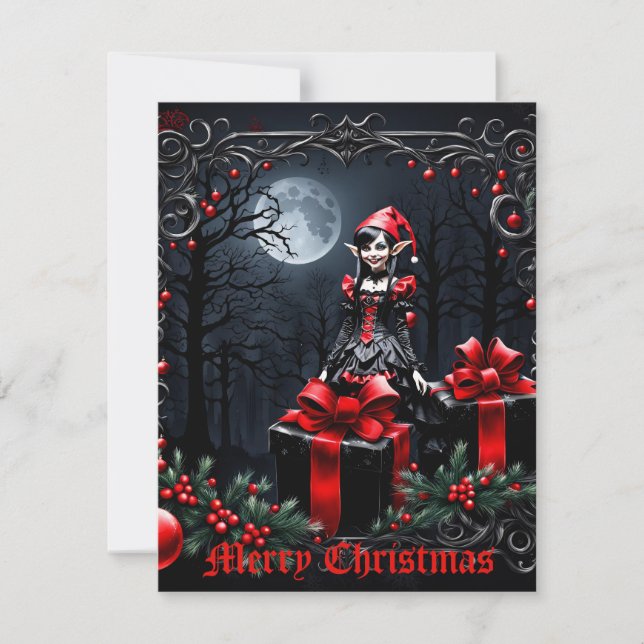 Cartes Pour Fêtes Annuelles Joli elfe de Noël gothique. (Devant)