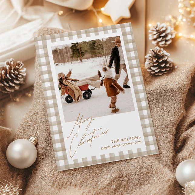 Cartes Pour Fêtes Annuelles Joli En vichy Plaid Photo personnalisée Noël (Créateur téléchargé)