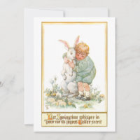 Joli Garçon Vintage Qui Accroche Bunny de Pâques