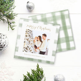 Cartes Pour Fêtes Annuelles Joli Gingham Vert Plaid Noël Photo Personnalisée